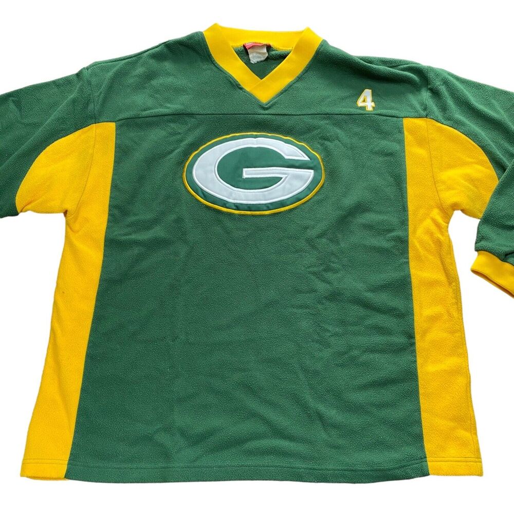 Green Bay Packers Fleece Mens XL Sweatshirt Brett Favre 4 Green Yellow
